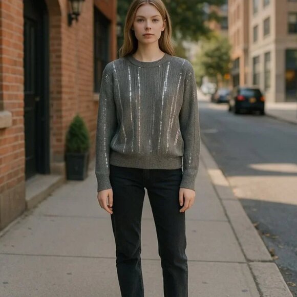 Calvin Klein Sweater Women's Gray Sparkly Cozy Comfort Casual Oversized New - Picture 1 of 1